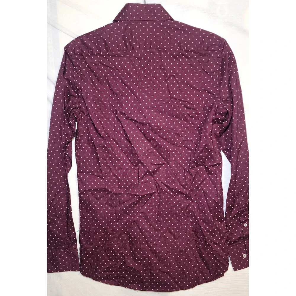 NWT Massimo Dutti Men Burgundy Dot Print Button Down Shirt Sz S Preppy Old Money